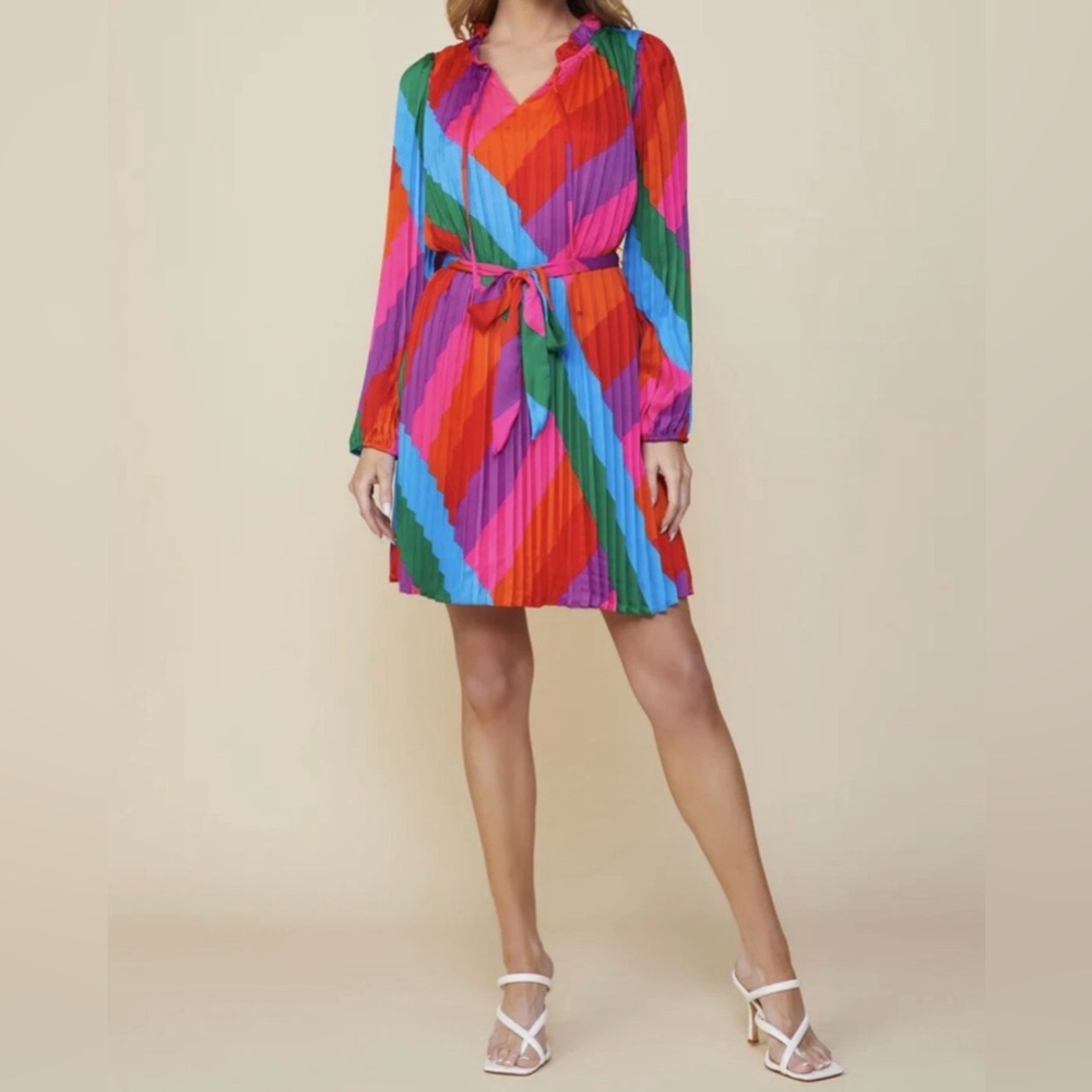 NWT Skies Are Blue Plus Size Long Sleeve Tie Waist Dress 2XL Colorful Accordion